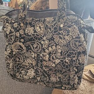 Floral Black and White Tote Bag with thirty one wallet